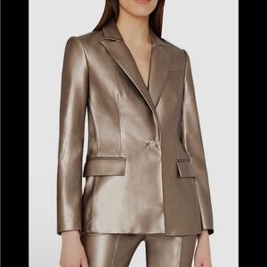 Milly Alexa Faux Vegan Single Breasted Silhouette Glossy Metallic Blazer NWT 8